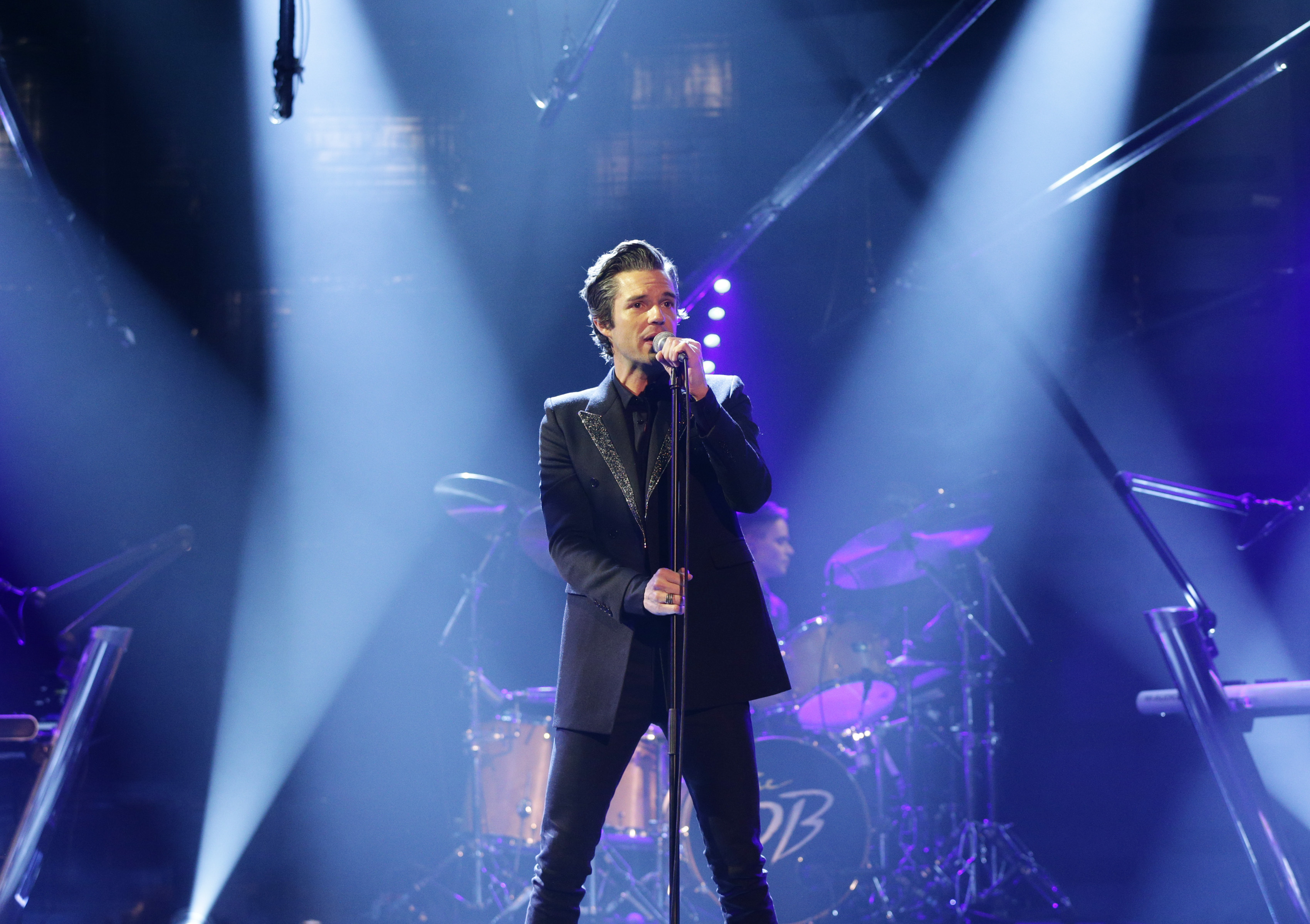 Brandon Flowers performing during filming of the Graham Norton Show