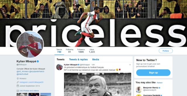 Kylian Mbappe's Twitter page