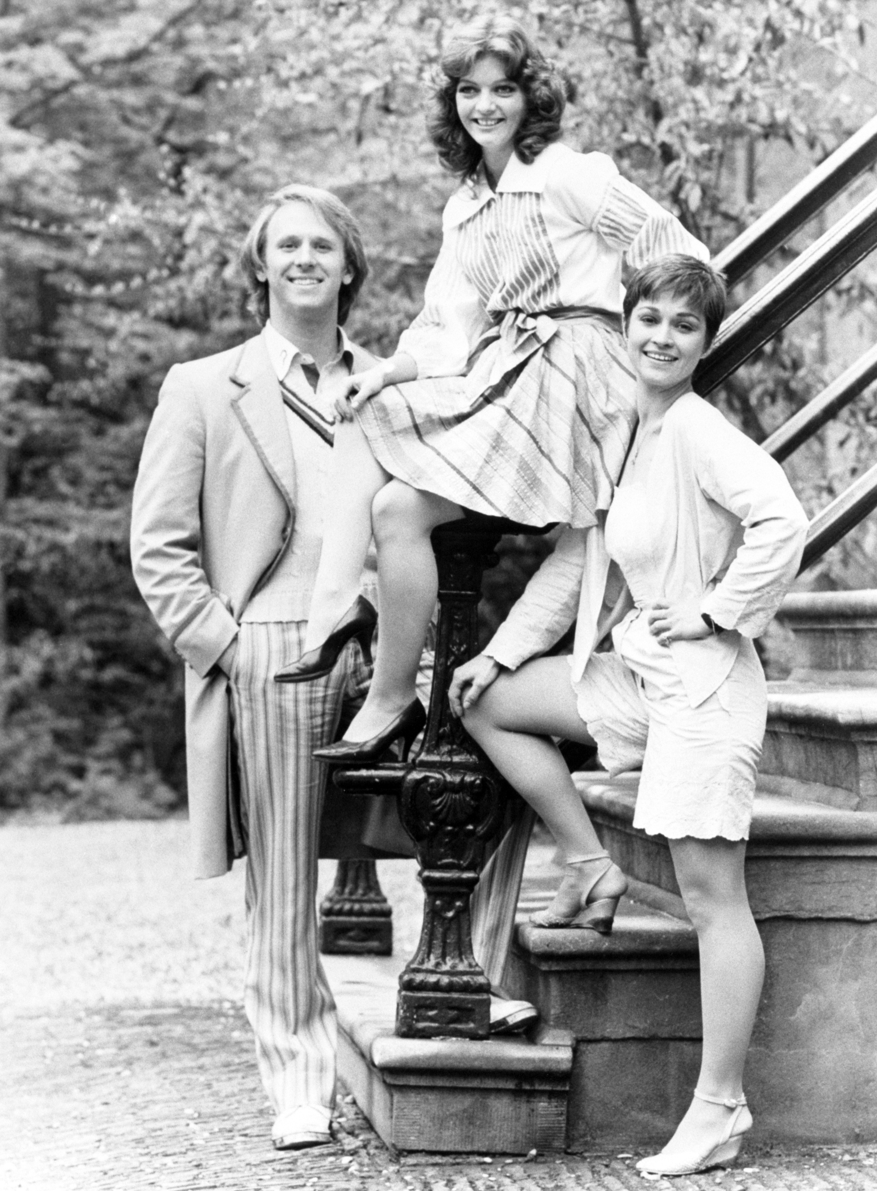 Peter Davison as the Doctor with companions Sarah Sutton and Janet Fielding