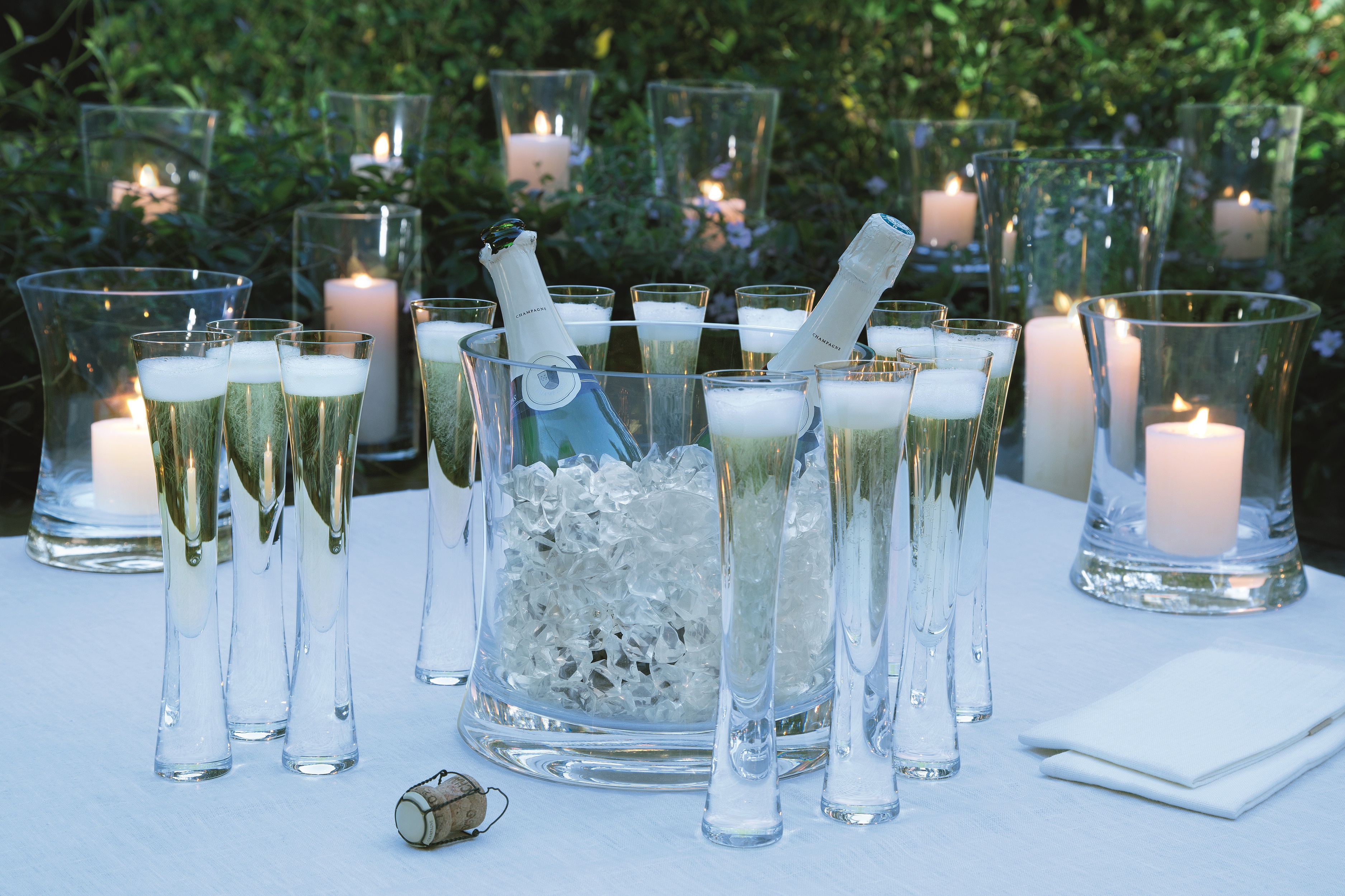 LSA International Moya Grand Design champagne serving set, 12 glasses, £250, part of a range from Black By Design (Black By Design/PA)