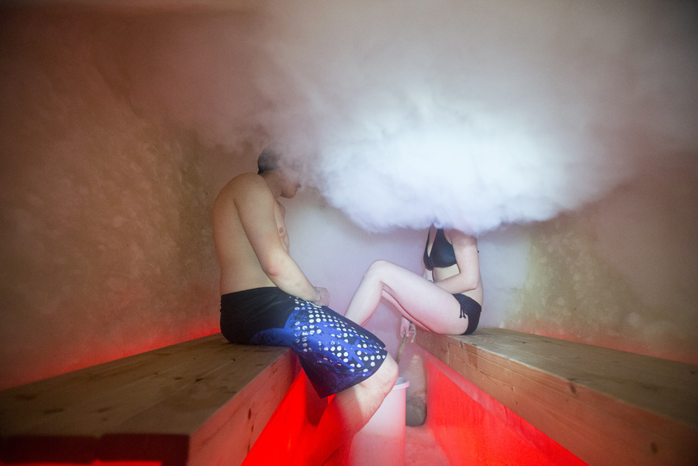 The snow sauna with steam in it (Arctic Snow Hotel and Glass Igloos)