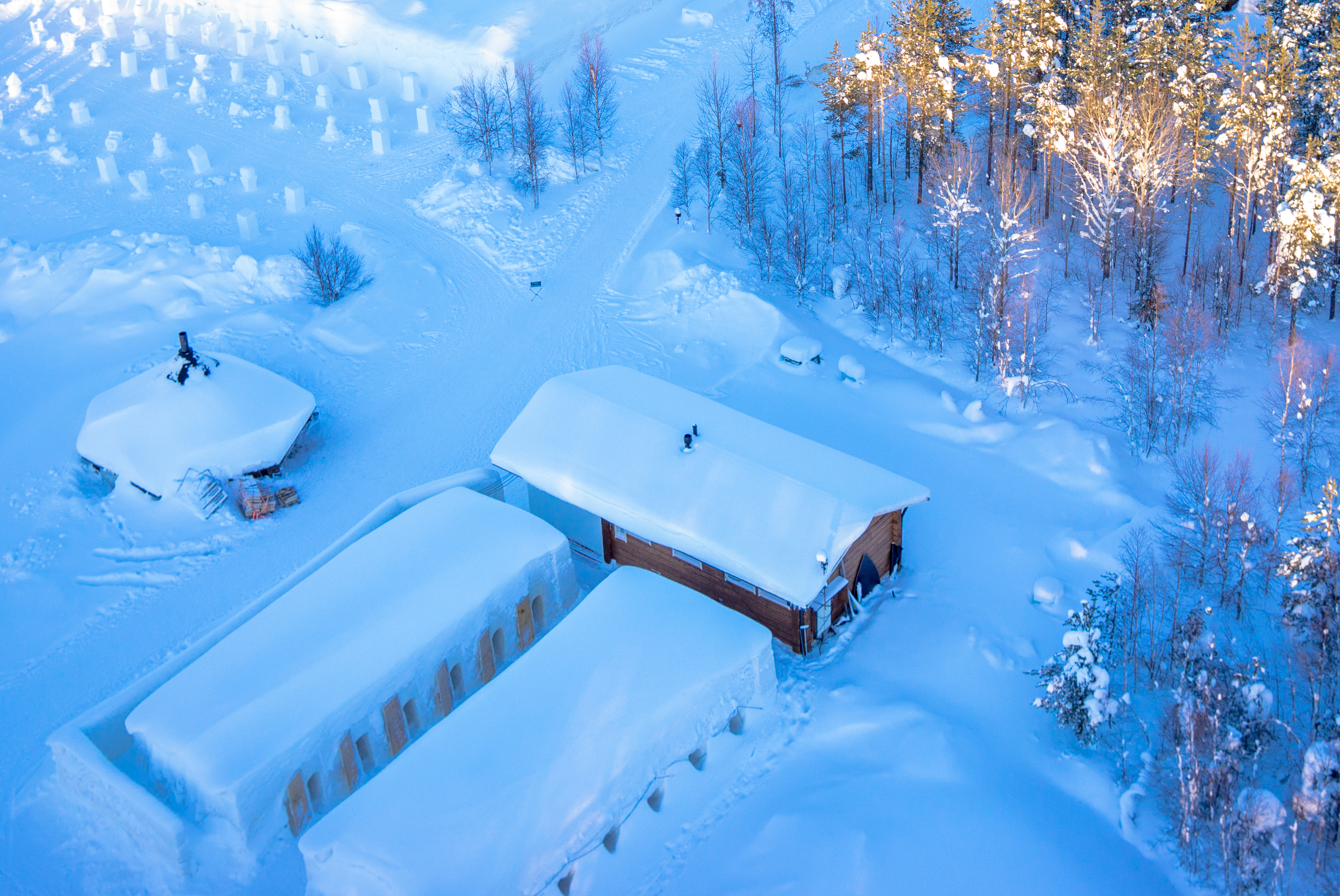 The snow saunas from the outside