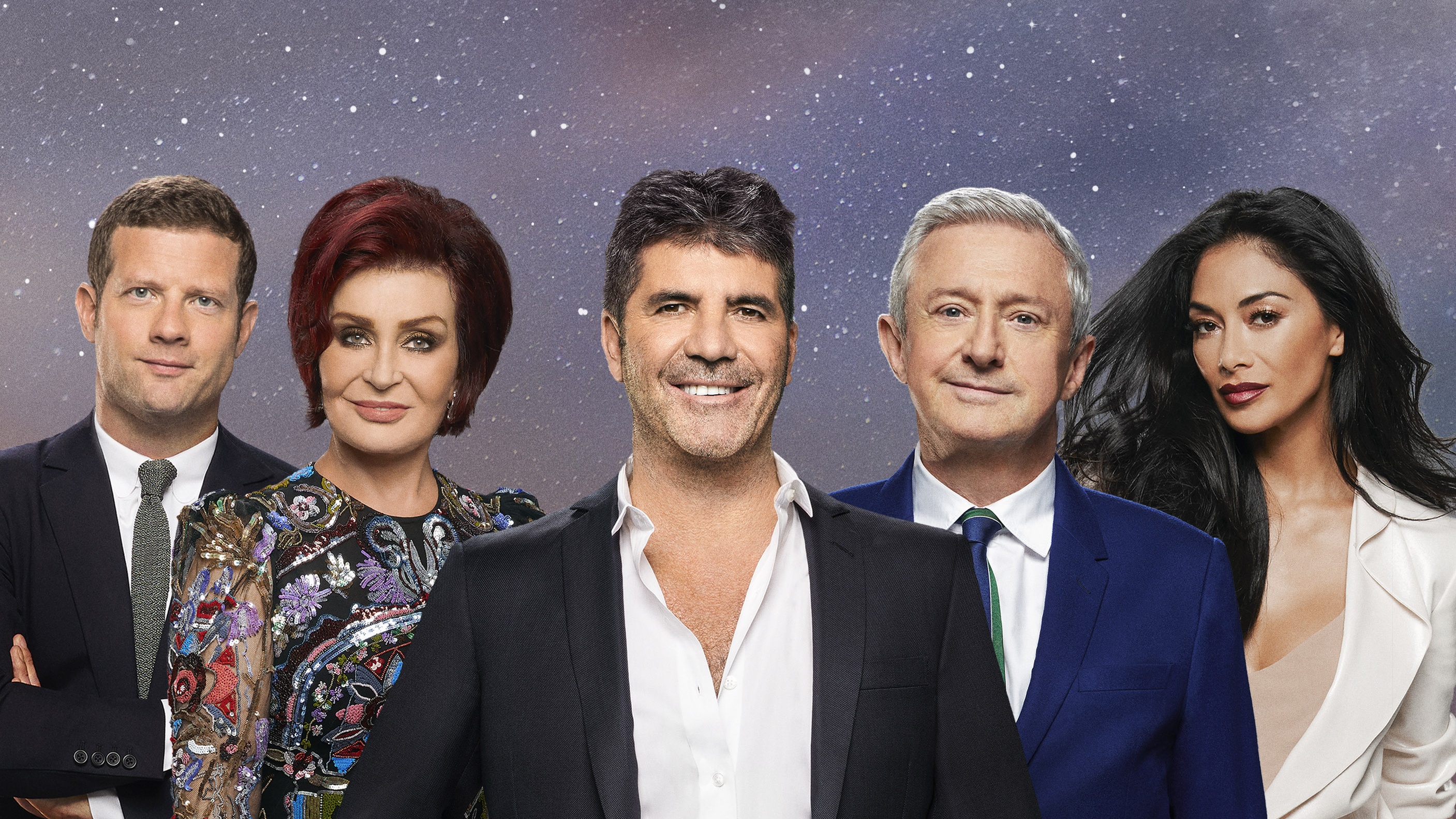 : Dermot O'Leary, Sharon Osbourne, Simon Cowell, Louis Walsh and Nicole Scherzinger (Syco/Thames)