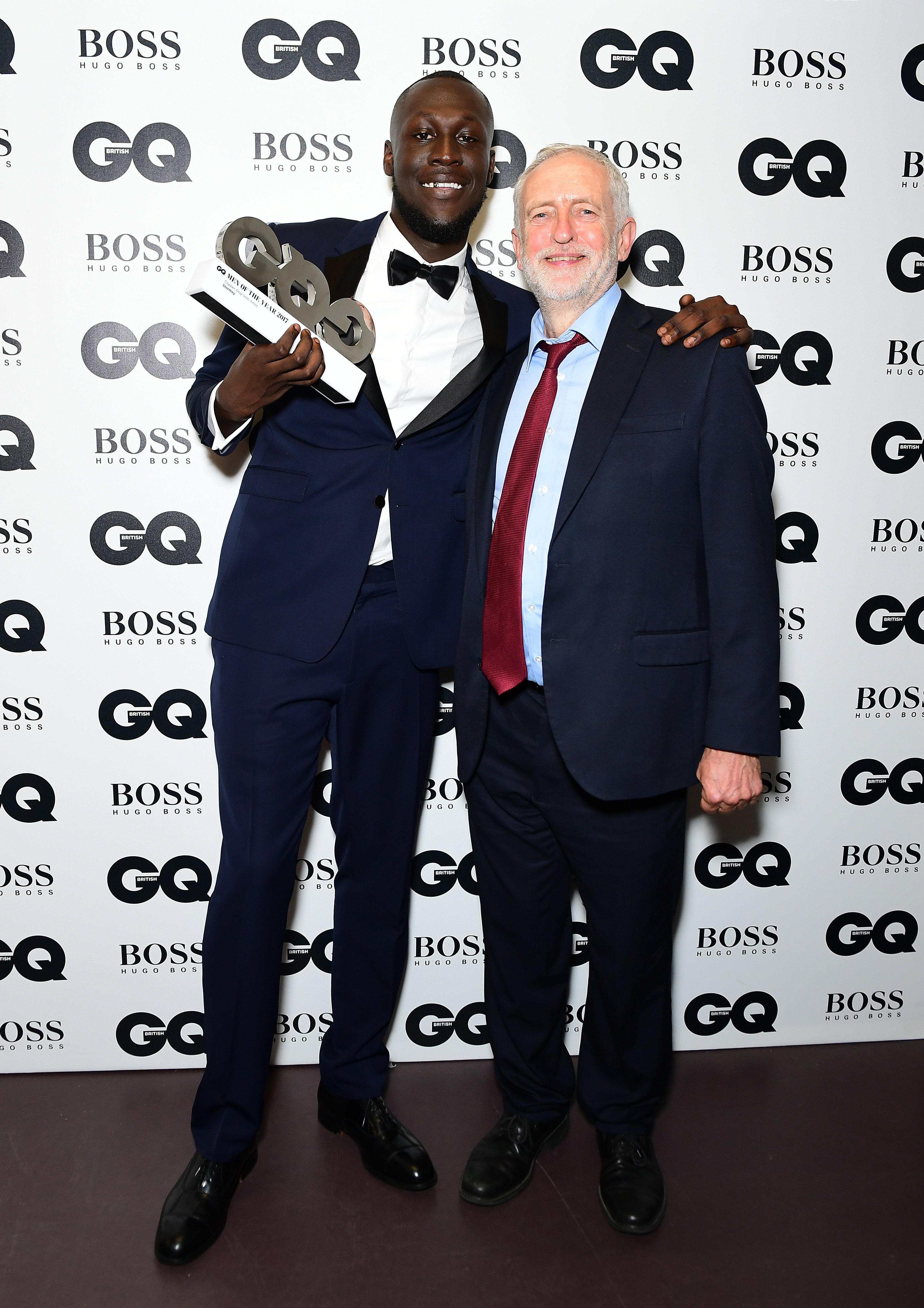 Stormzy and Jeremy Corbyn at the GQ Men of the Year Awards 