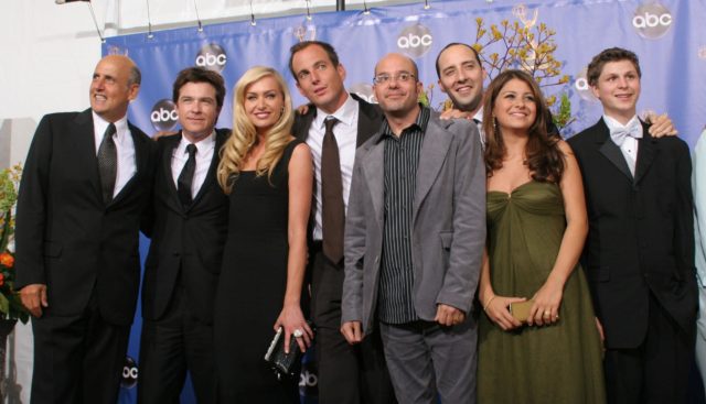 Portia de Rossi (third from left) with the cast of the Emmy award-winning television series Arrested Development 