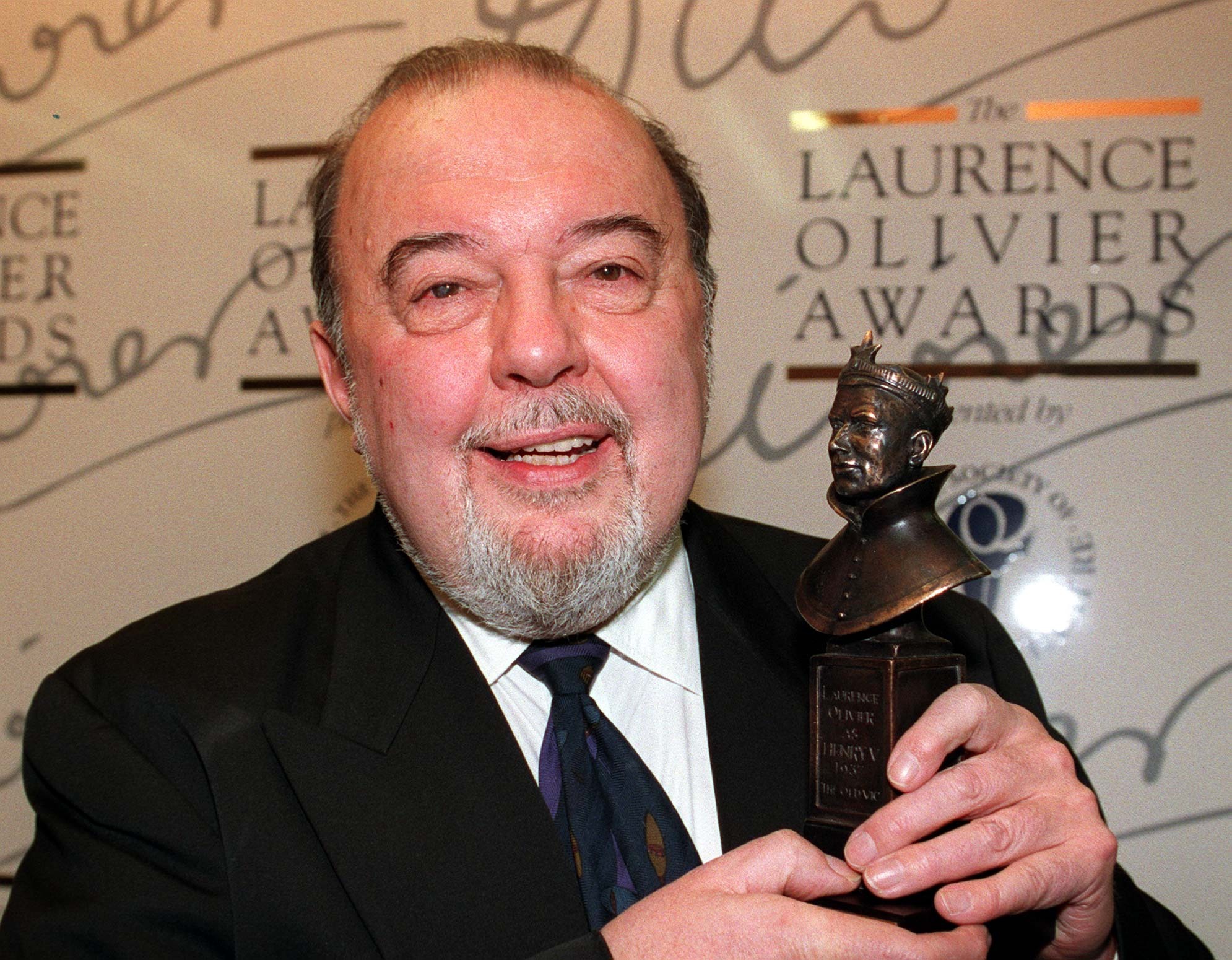 Sir Peter Hall with his award for outstanding contribution to British arts at the Laurence Olivier Awards