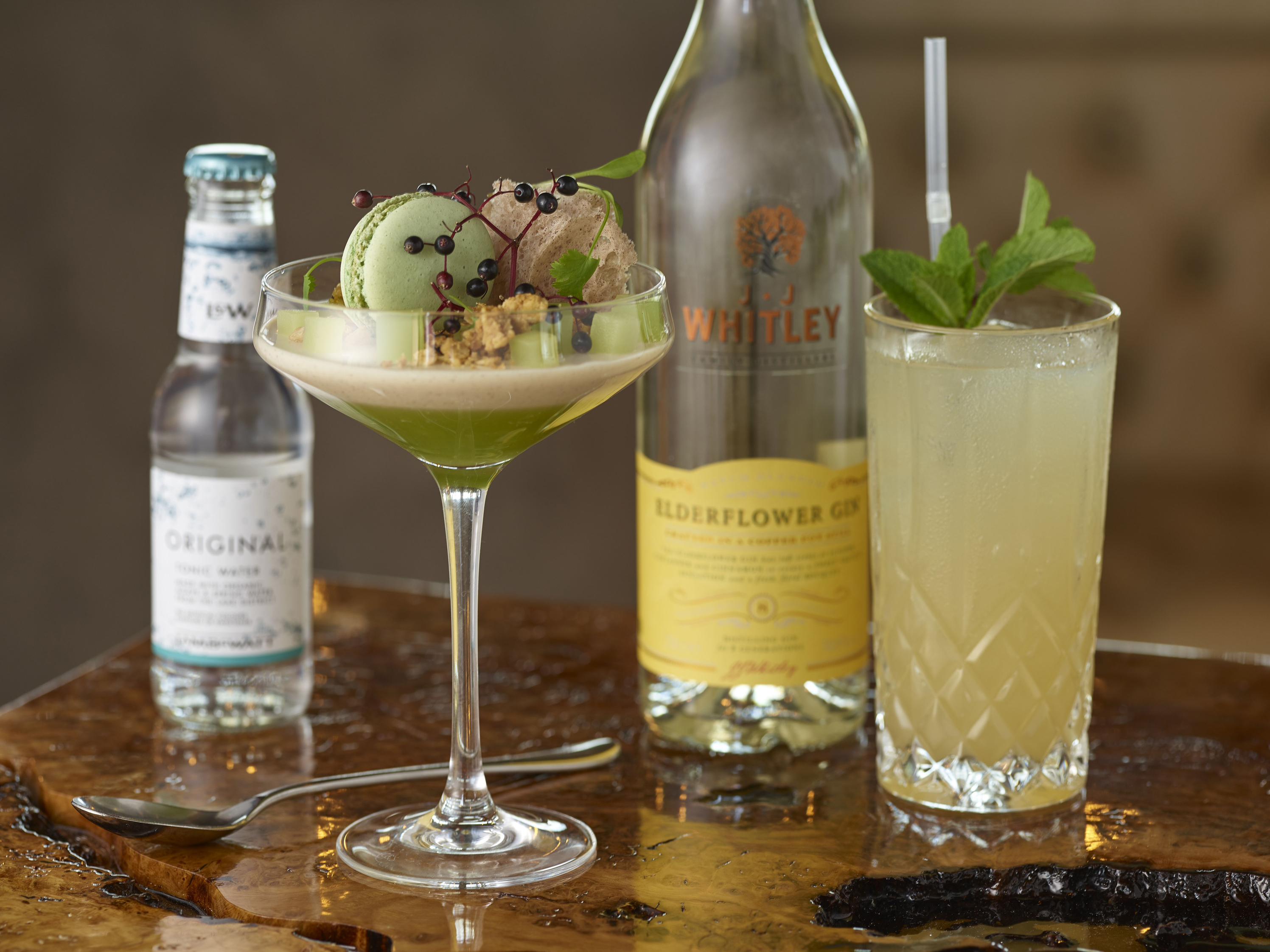 JJ Whitley Elderflower Gin , Green Apple and Corainder Jelly with Cinnamon Panna Cotta by Aidne Byrne