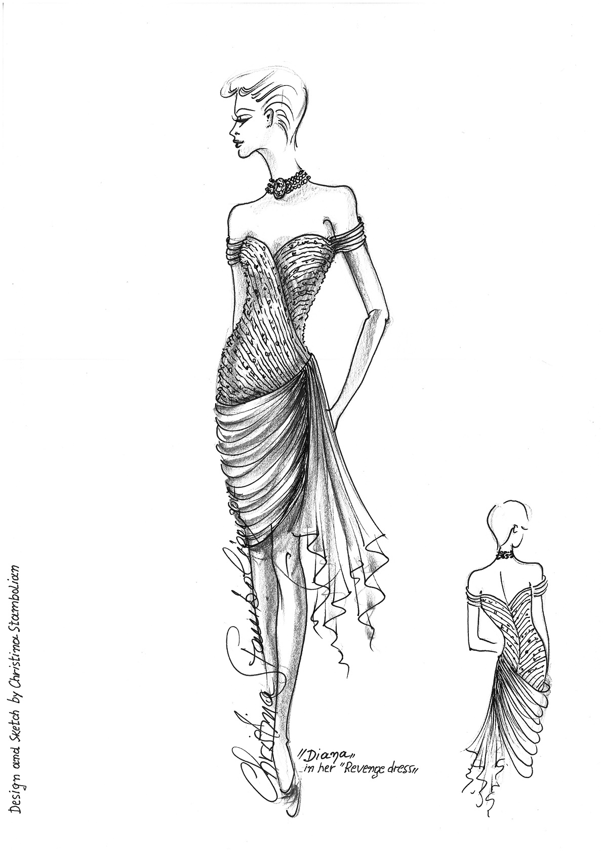 Christina Stambolian's sketch of Princess Diana's dress