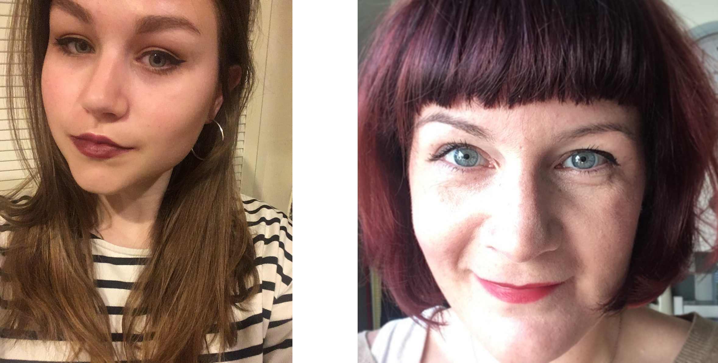 Two models wearing Clinique Lip Powder lipstick