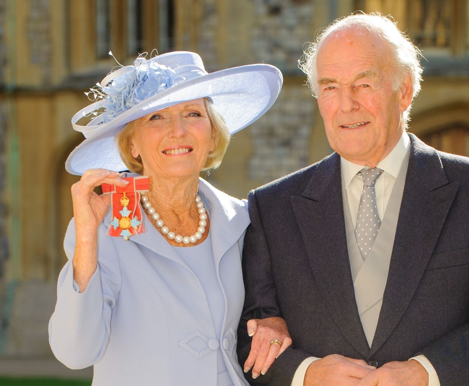 Mary Berry, with her husband Paul Hunnings, after receiving his CBE in 2012. (Dominic Lipinski / PA)