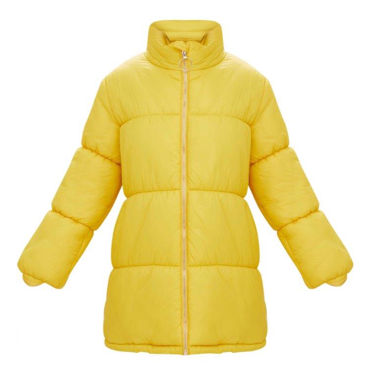 PrettyLittleThing Yellow Ring Pull Longline Puffer Jacket