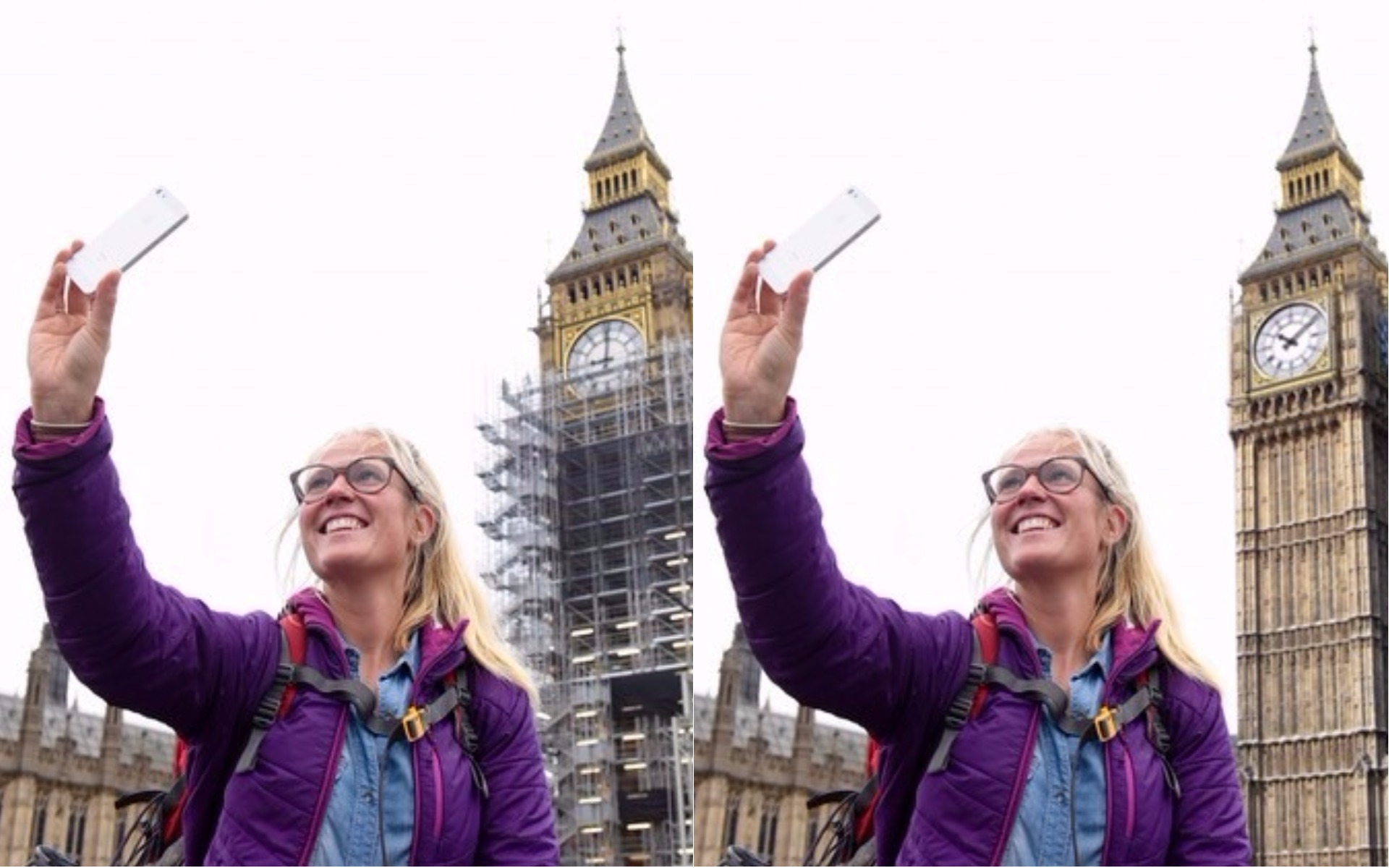 With and without the Big Ben scaffolding