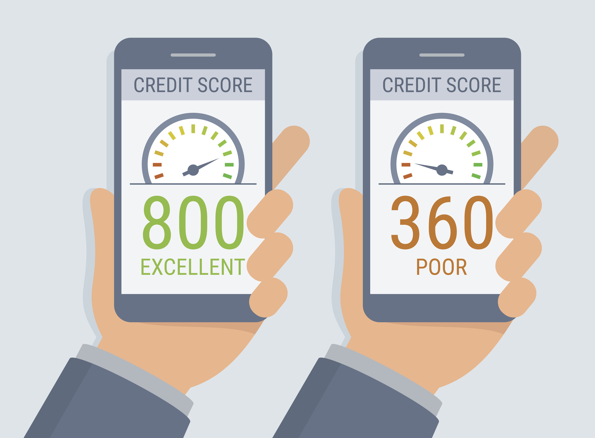 Illustration of two hands holding smartphones with credit score app on the screen (Thinkstock/PA)