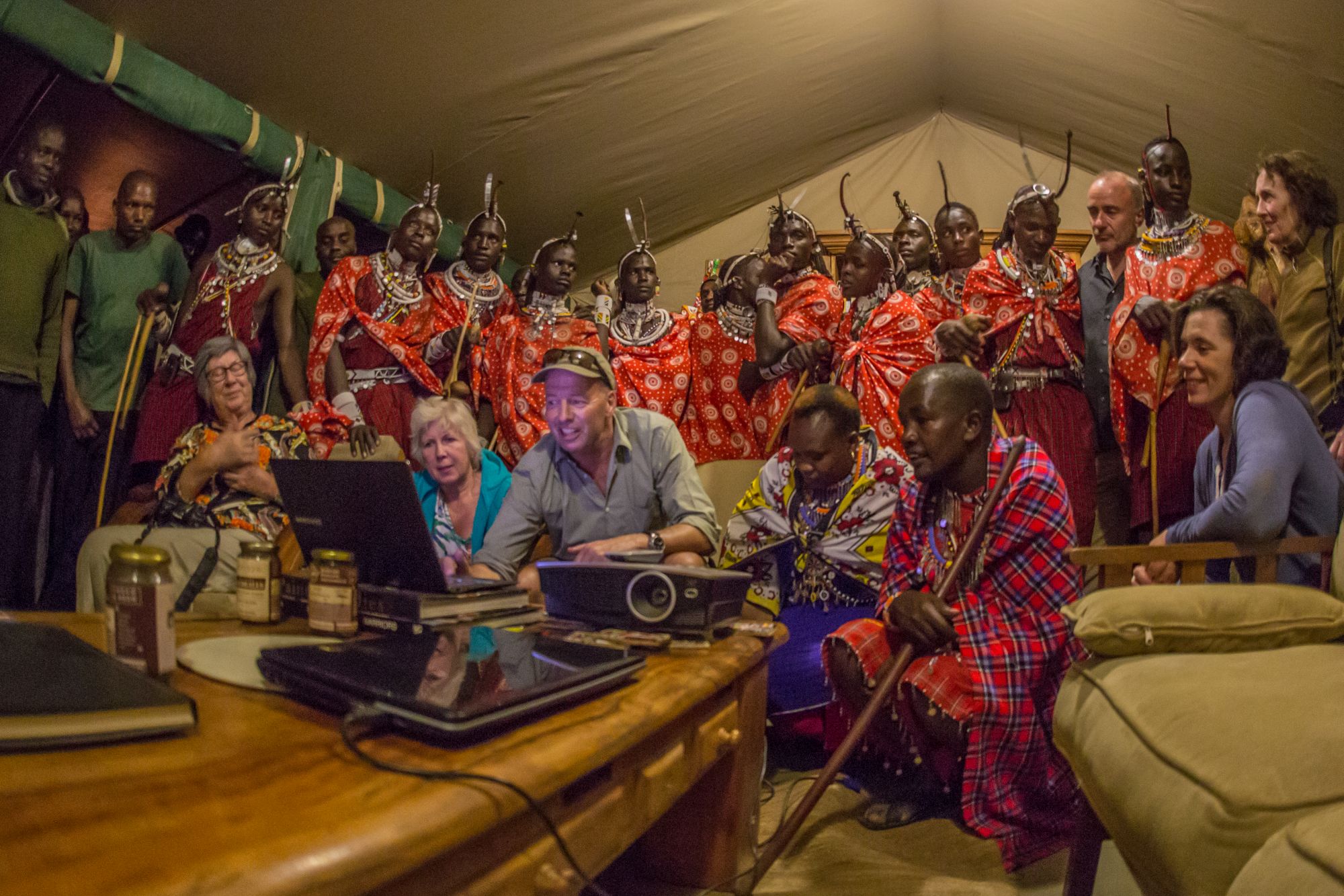 The morans with Paul Goldstein at Kicheche Bush camp (Paul Goldstein/PA)