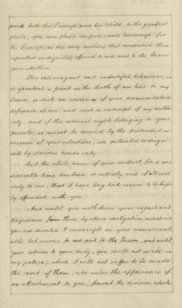 The king does not hold back as he vents his fury at his son in the letter from 1737