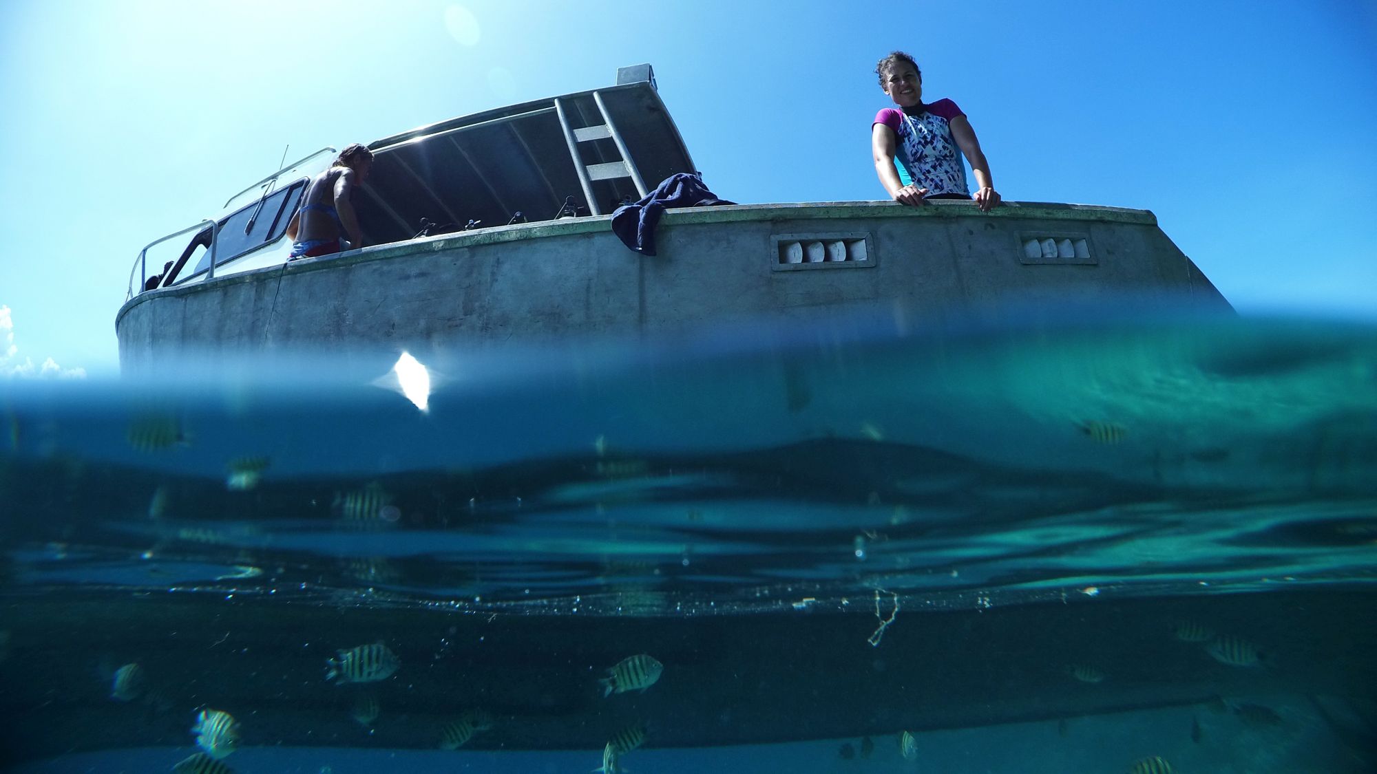 Sarah on a dive boat (Renato Granieri/PA)
