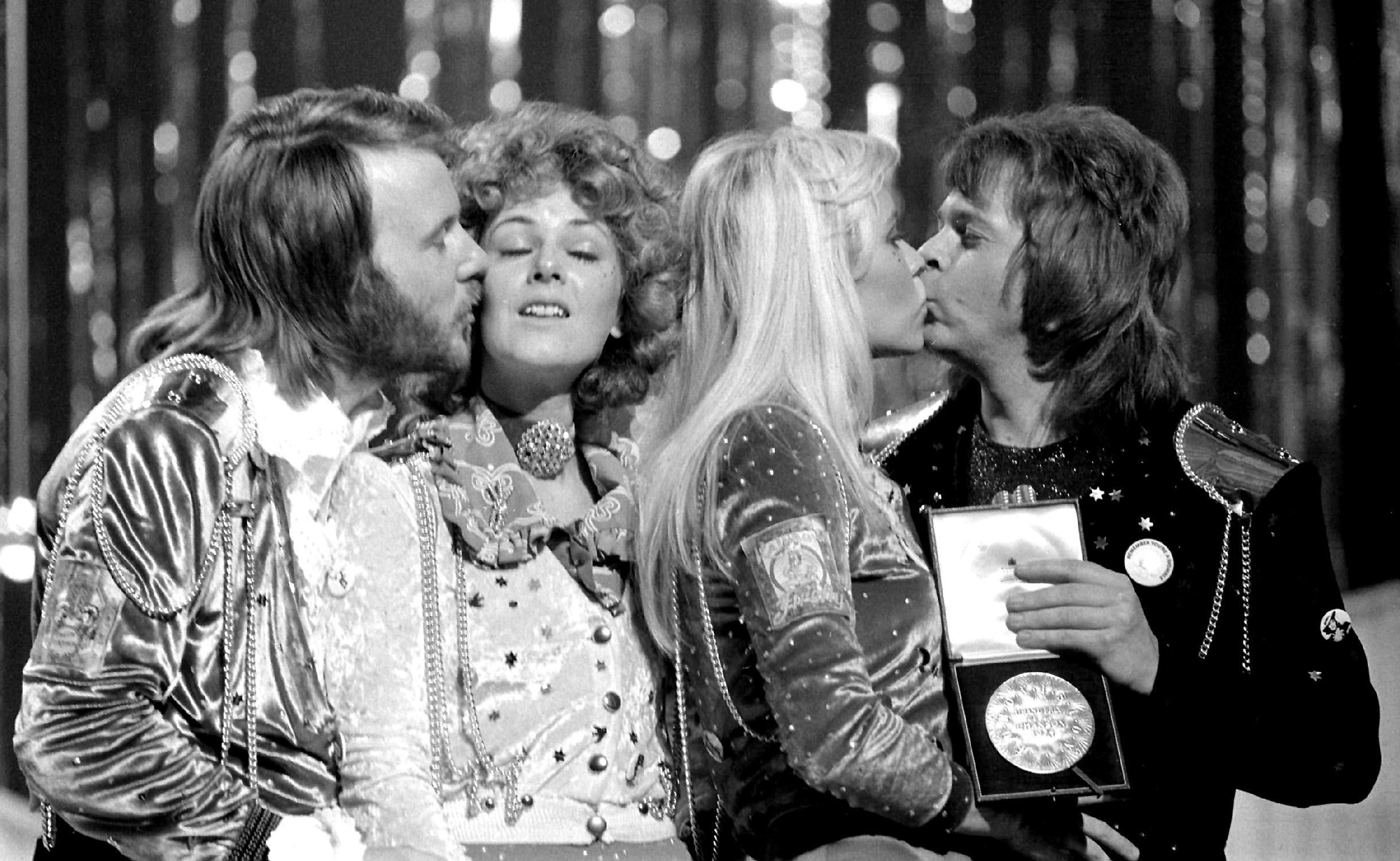 Abba congratulate each other in Brighton after winning Eurovision (PA)