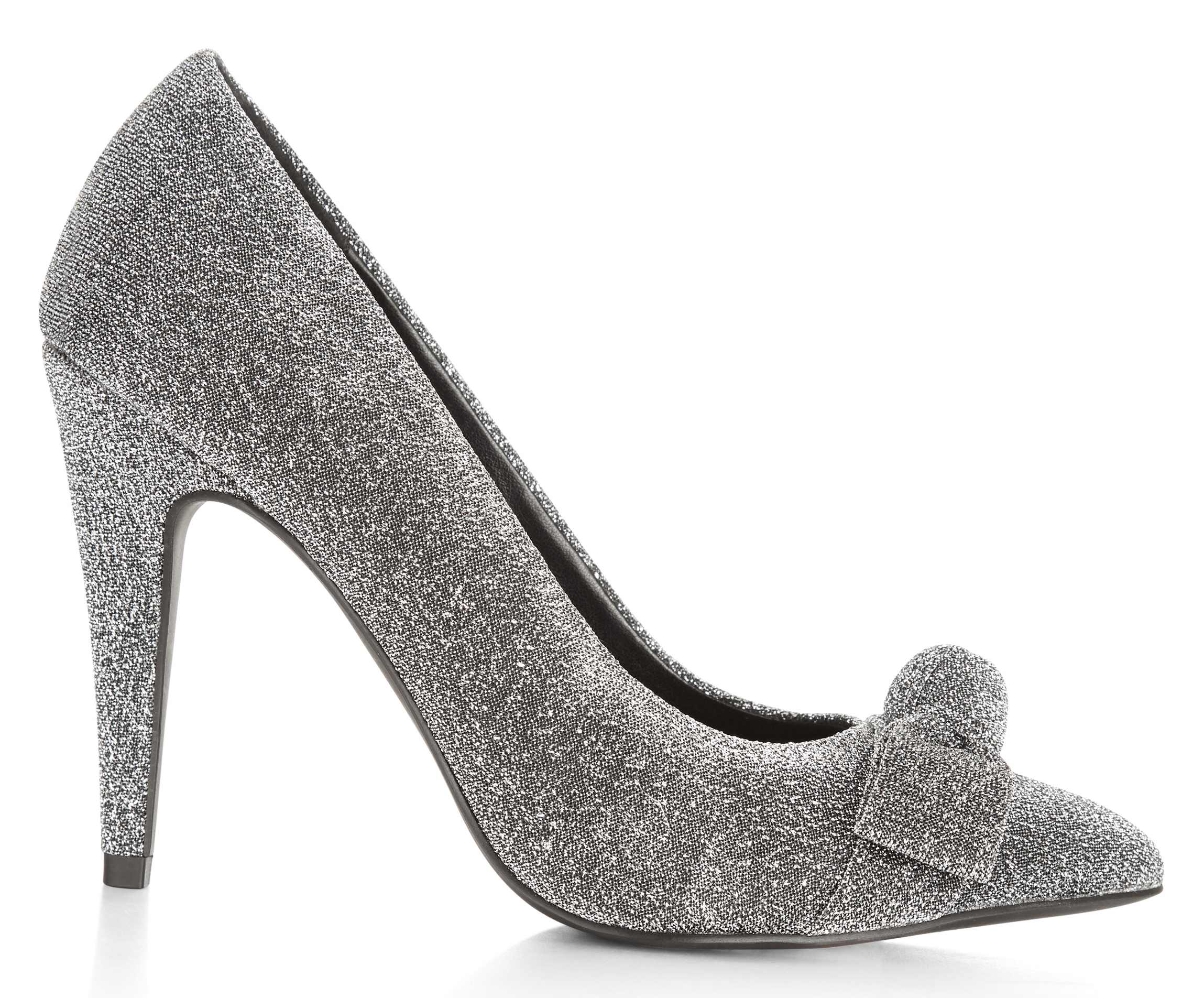 New Look Silver Glitter Bow Pointed Court Heels