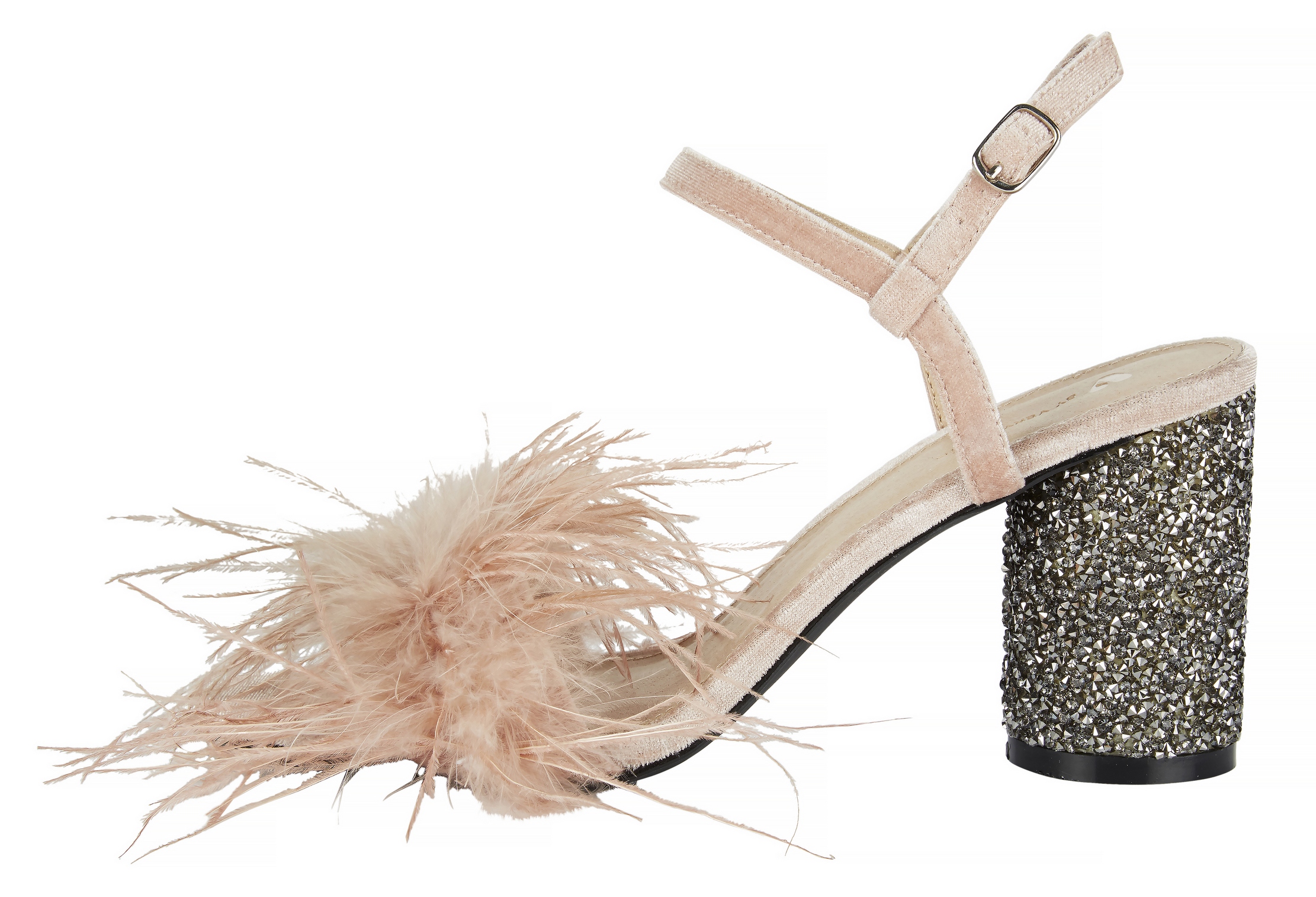 V by Very Kayla Feather Glitter Heel Nude Sandals