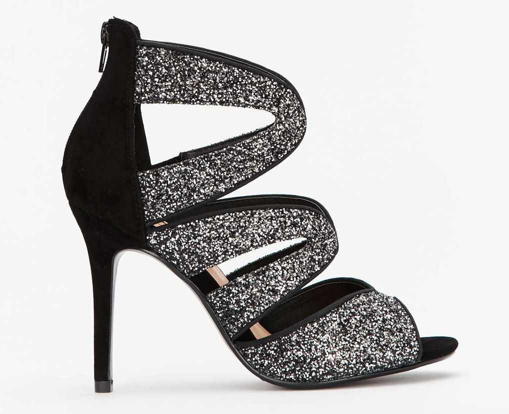 Wallis Black Glitter Sandals