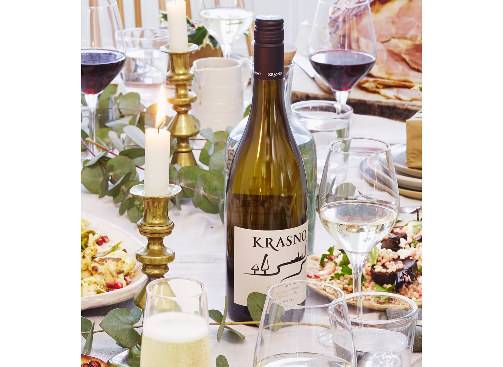 Bottle of white wine from Slovenia with food