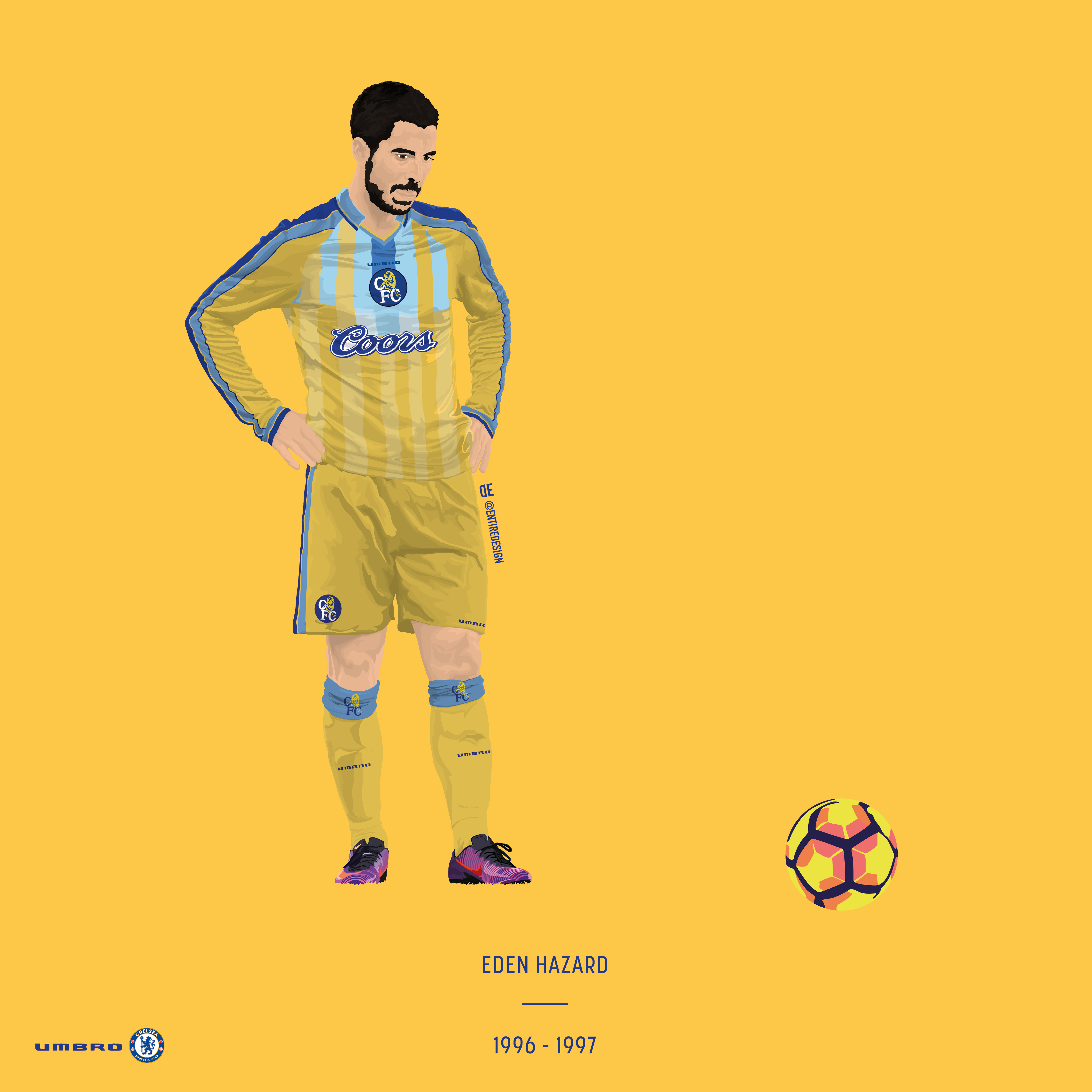 Chelsea's Eden Hazard in a retro kit