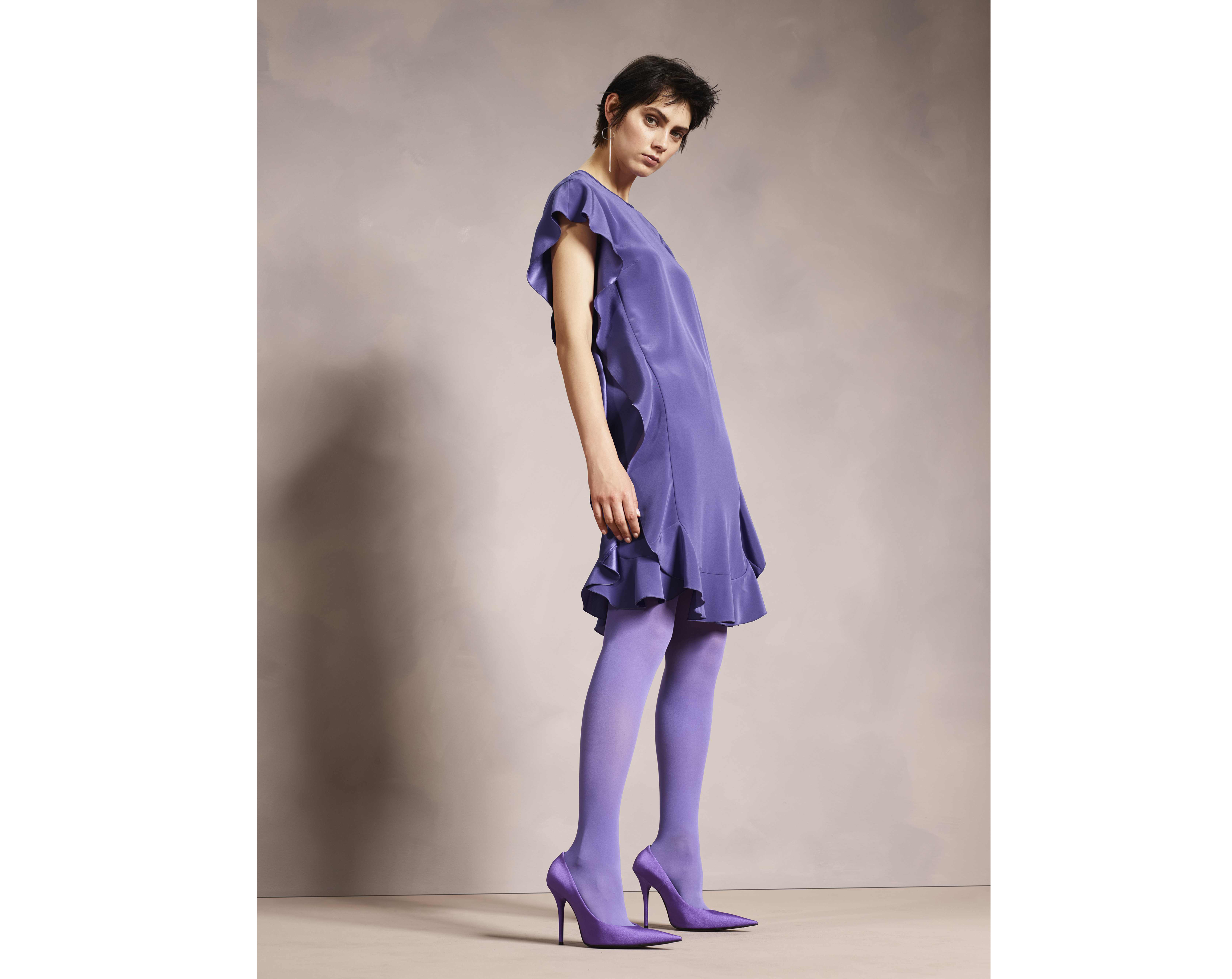 model wearing Luisa Cerano Purple Fluid Crepe Dress