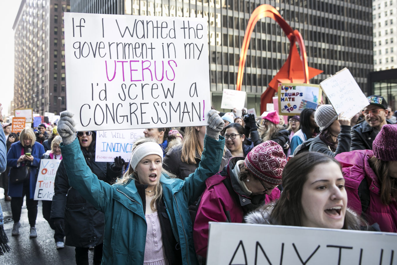 A woman's witty sign in Chicago on Saturday (Ashlee Rezin/AP)