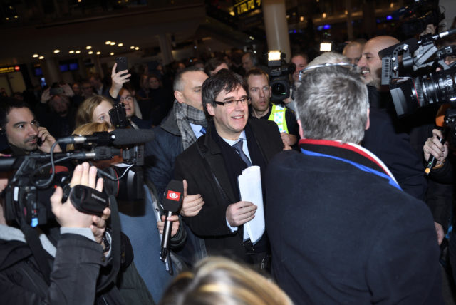 Carles Puigdemont, (centre) arrives in Denmark (Tariq Mikkel Khan/Ritzau Scanpix via AP/PA)
