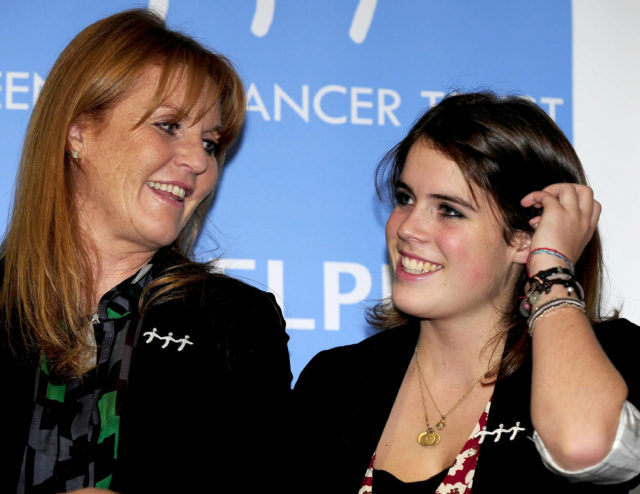 Eugenie and her mother during a visit to the Teenage Cancer Unit at St James Hospital in Leeds in October 2008 (John Giles/PA)