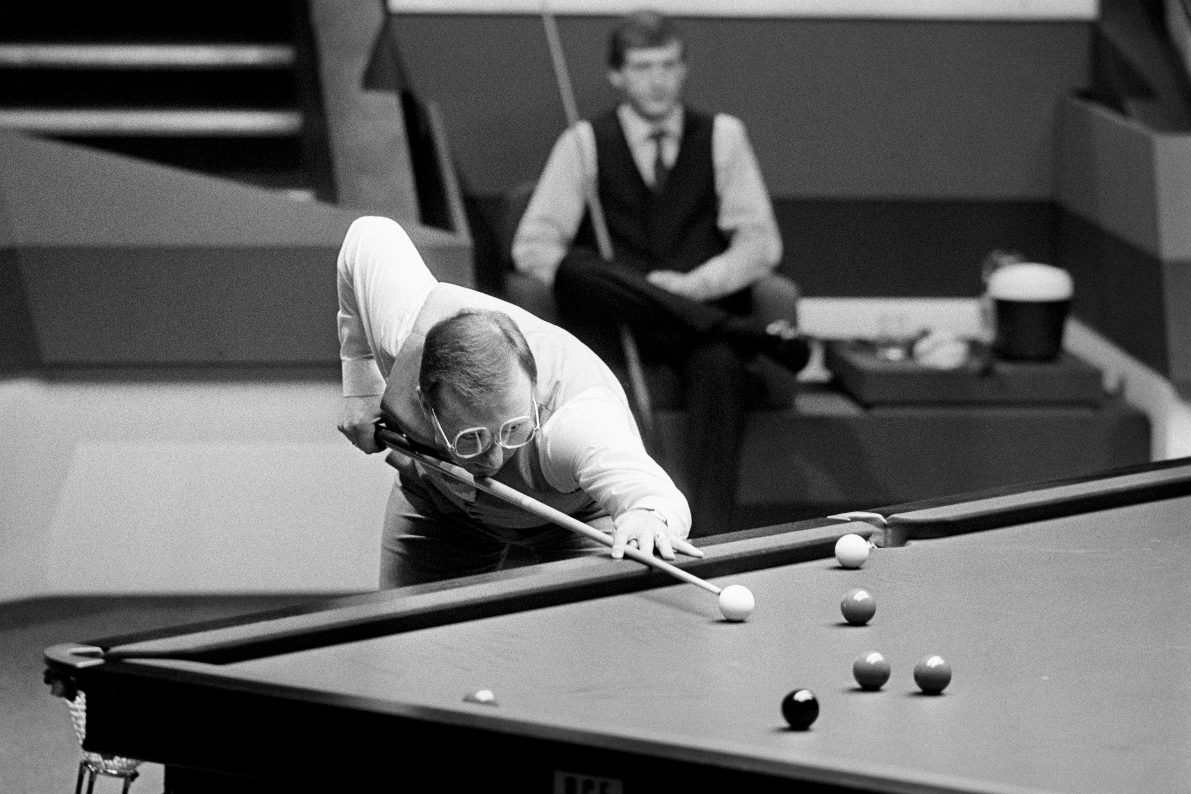 Dennis Taylor seen in action during the 1985 Embassy World Snooker Championships