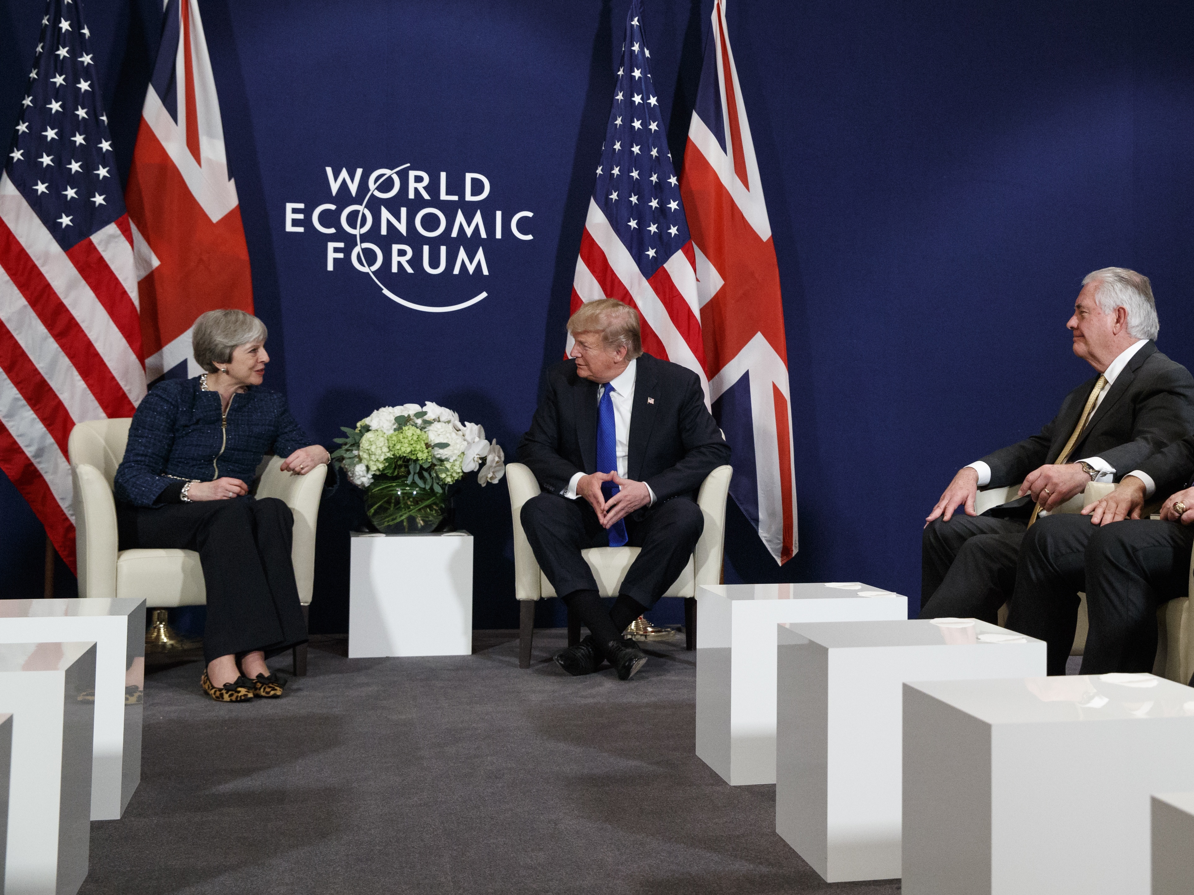 Davos provides the location for the latest meeting between Donald Trump and Theresa May (Evan Vucci/AP)
