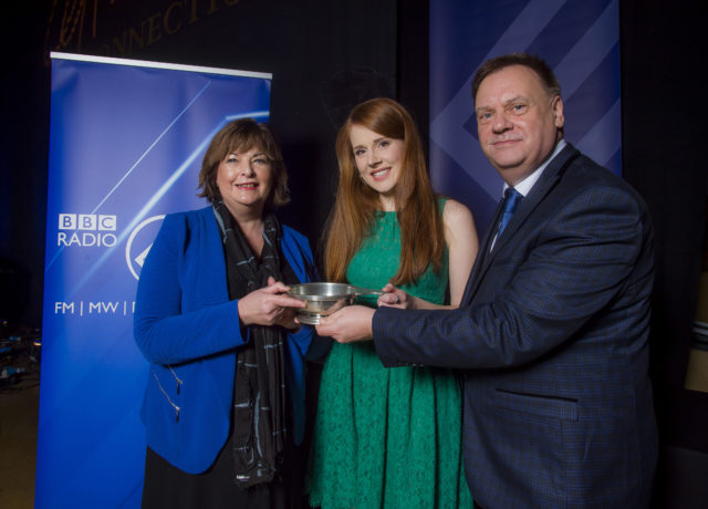 Hannah received the winner’s quaich from Culture Secretary Fiona Hyslop (Alan Peebles/BBC)