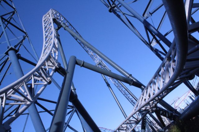 ICON soars through the lift hill of the Big One rollercoaster