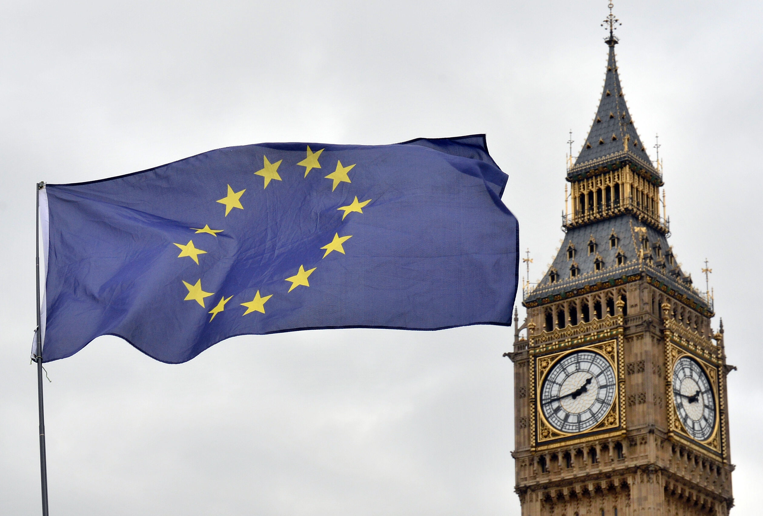 EU flag flying by the Houses of Parliament