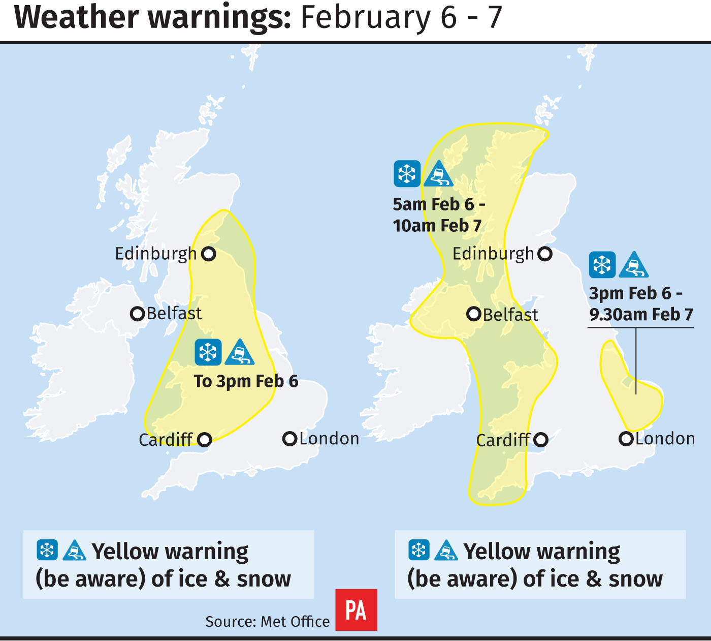 Weather warnings for snow and ice