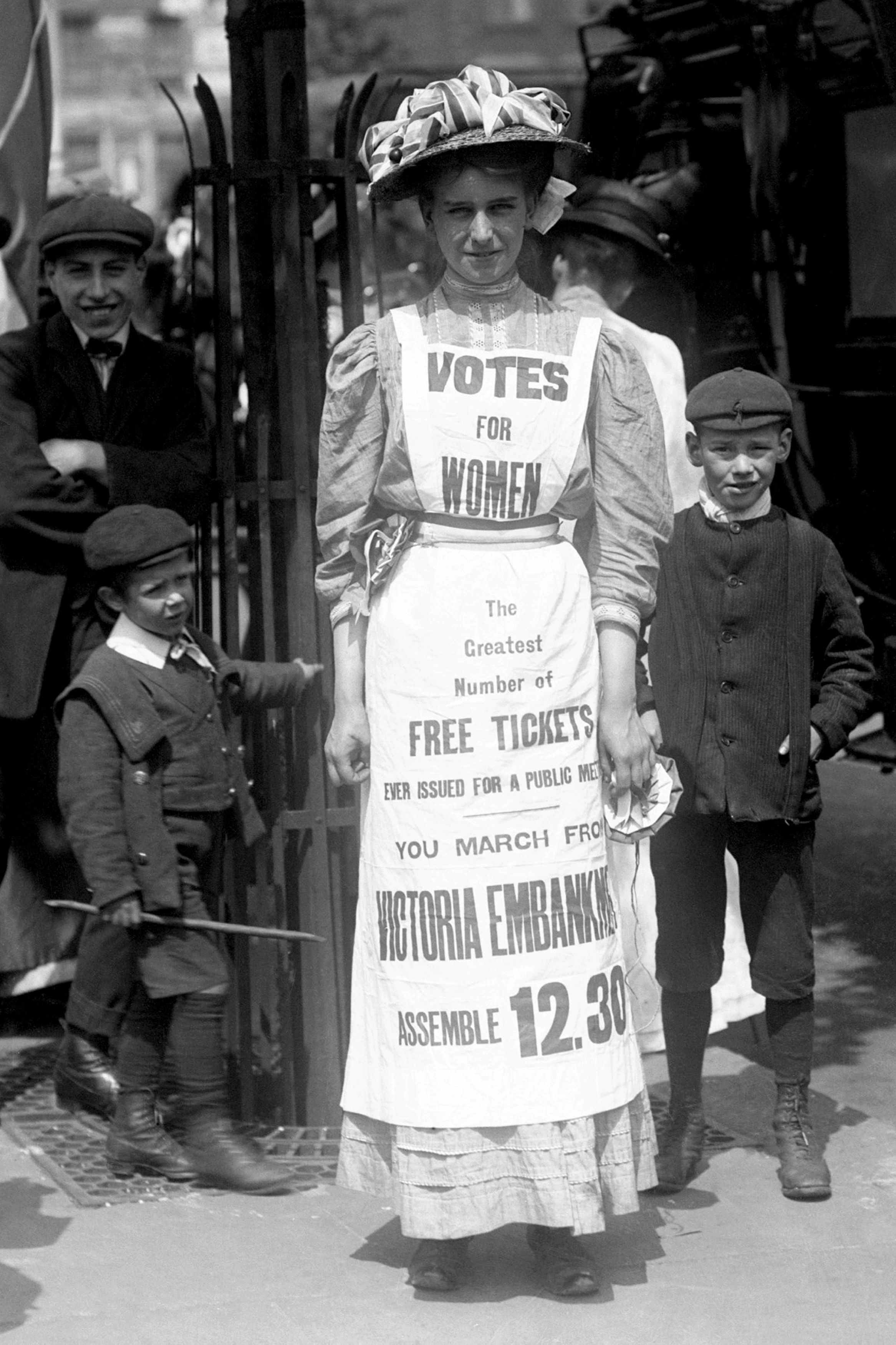 A suffragette campaigning for the vote in 1908 (PA)
