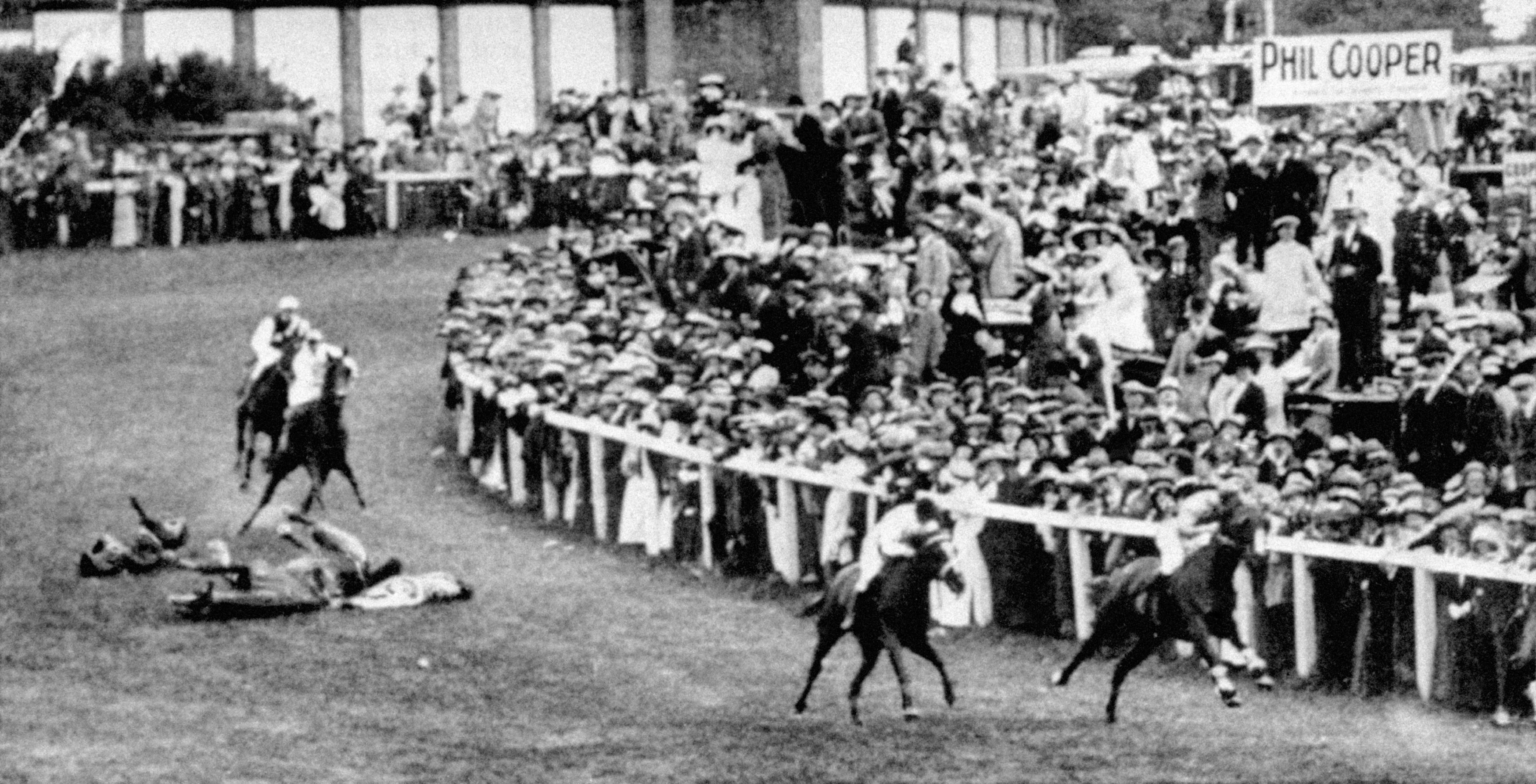 Suffragette Emily Davison after she was fatally injured by the King's horse during the Epsom Derby in 1913 (PA)