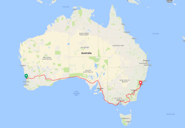 The route of the Indian Pacific Wheel Race (Screenshot)