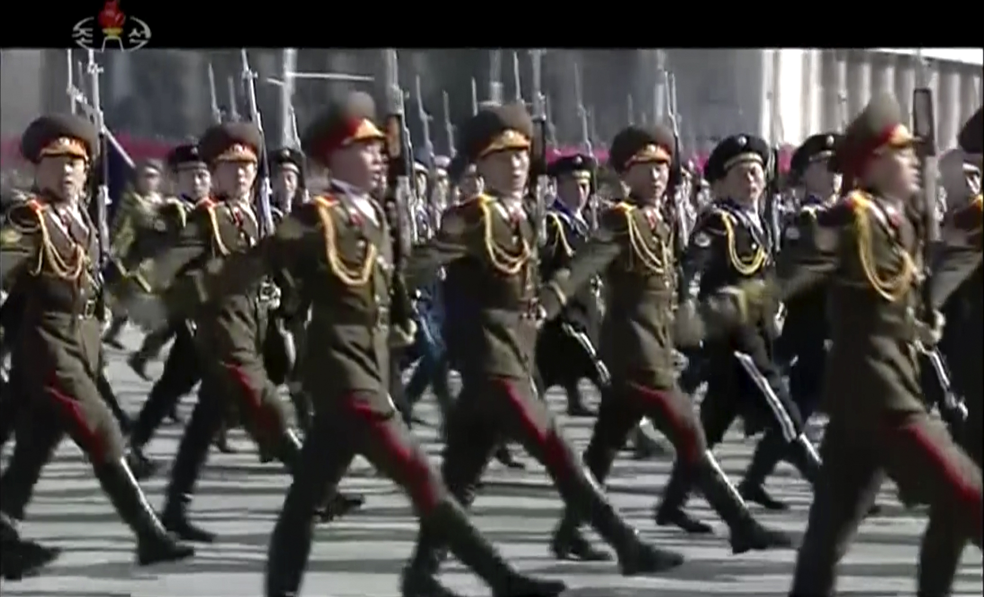 North Korean soldiers march during the parade in Pyongyang (KRT via AP)