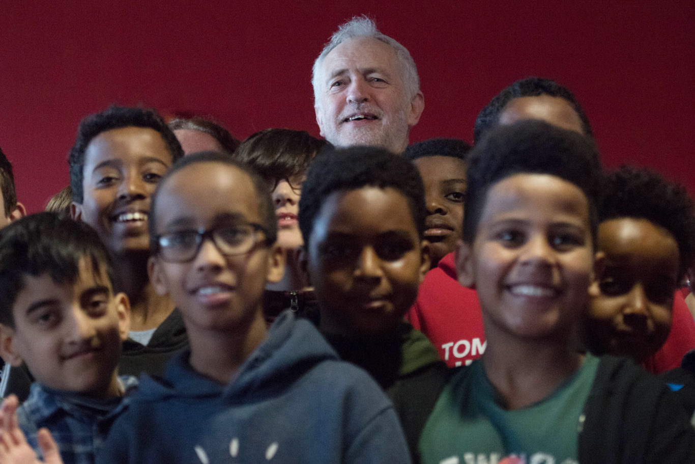 Jeremy Corbyn joins children at the Emirates Stadium in London (Stefan Rousseau/PA)
