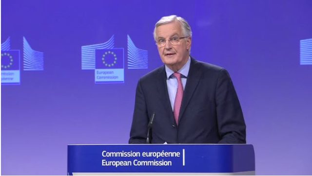 Michel Barnier speaks to the media in Brussels (European Commission Audiovisual Service)