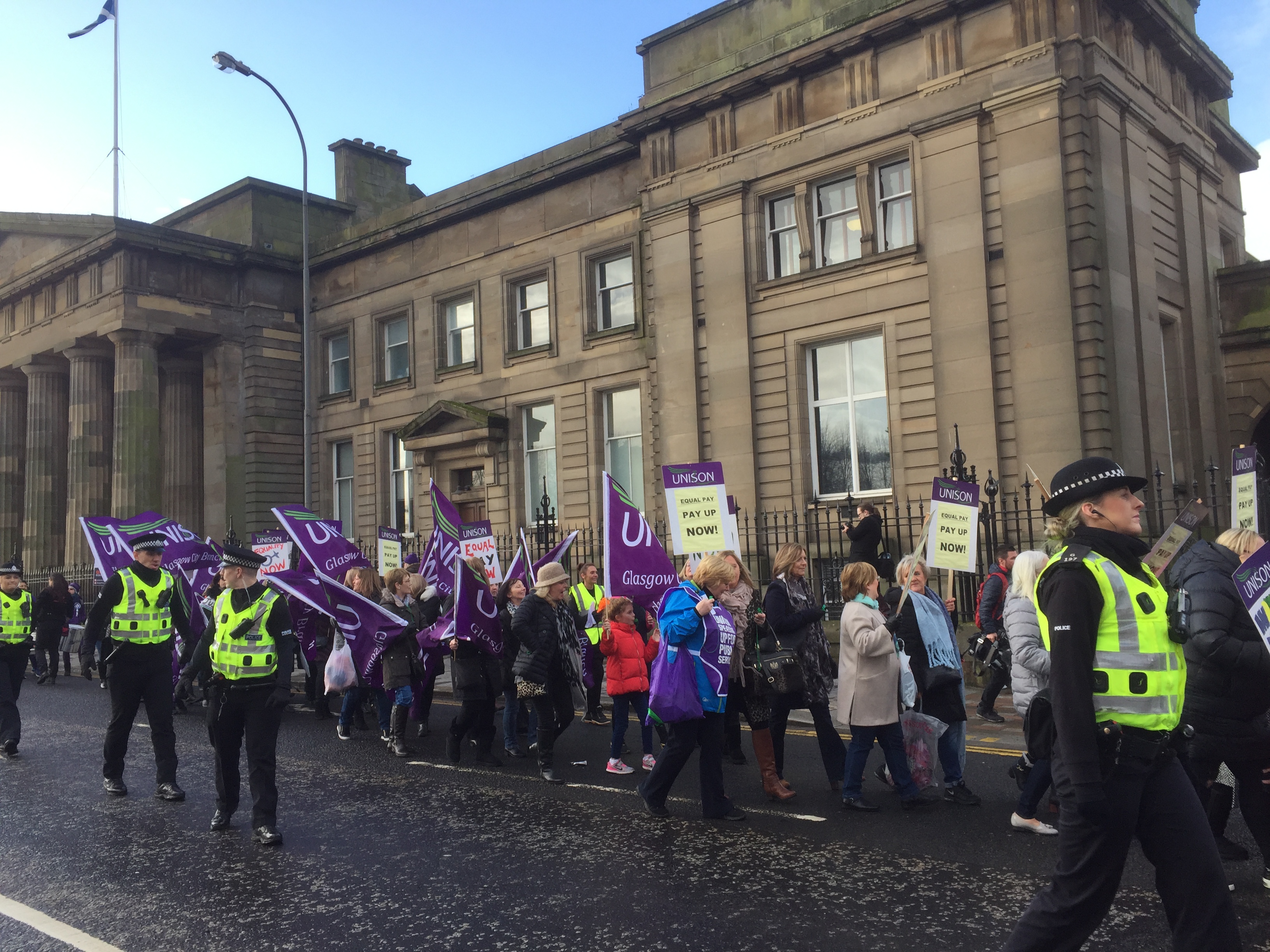 The women marched from Glasgow Greeen to George Square (Lucinda Cameron/PA)
