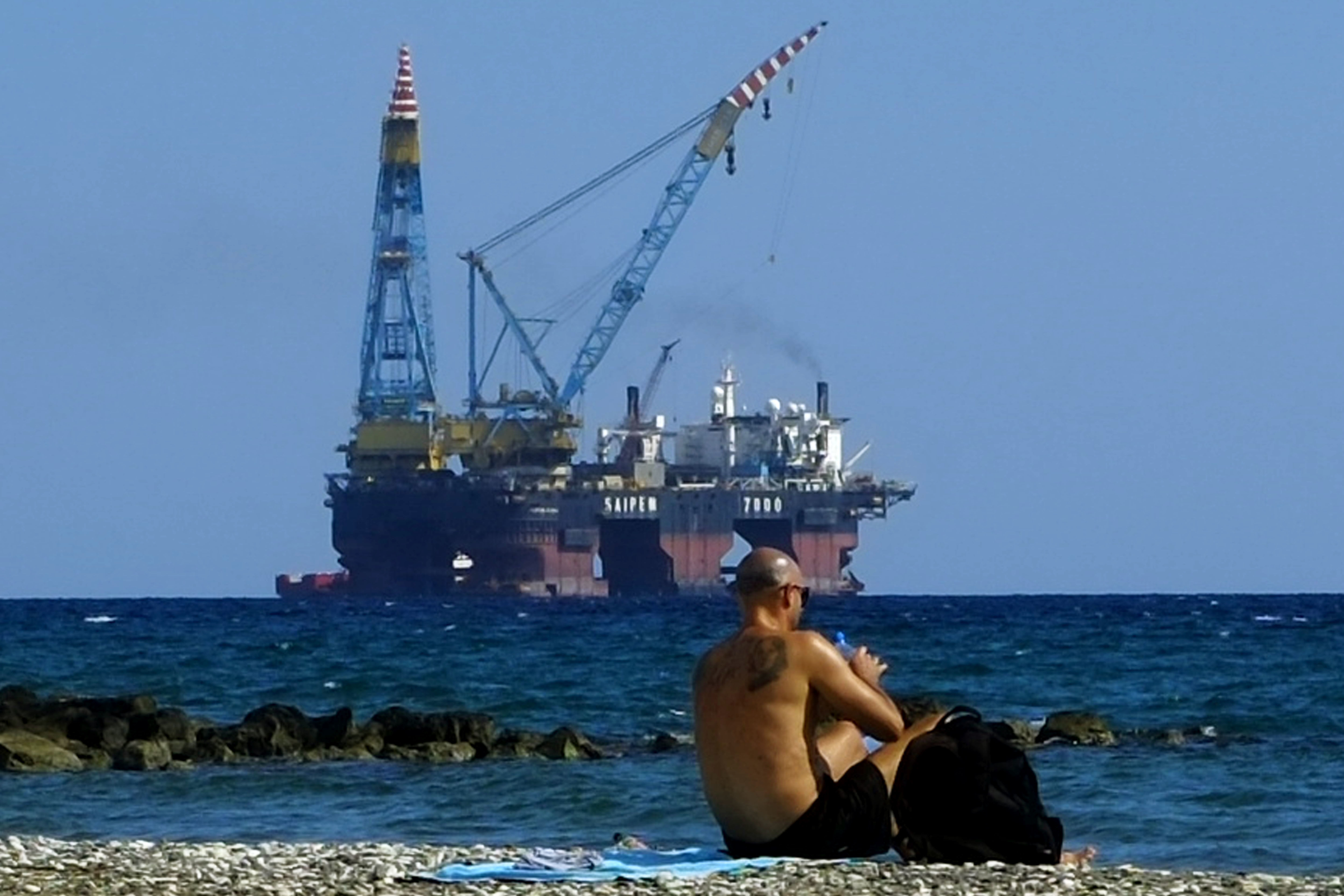 A drilling platform outside Larnaca port in Cyprus (AP Photo/Petros Karadjias, File)