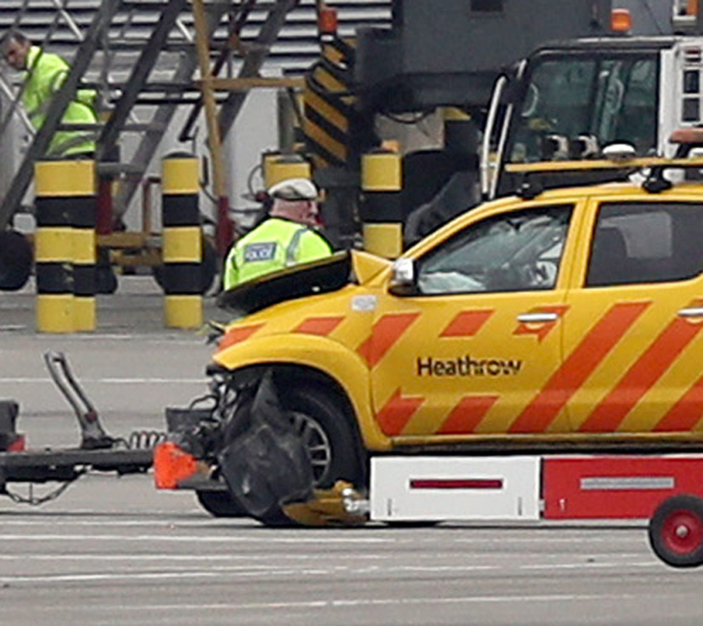 One of the vehicles involved in the crash at Heathrow Airport 