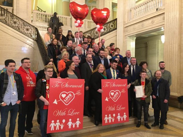 Mega-Valentine's Day cards delivered to Stormont (David Young/PA