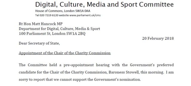 Letter from the Digital Culture Media and Sport Committee to Culture Secretary Matt Hancock