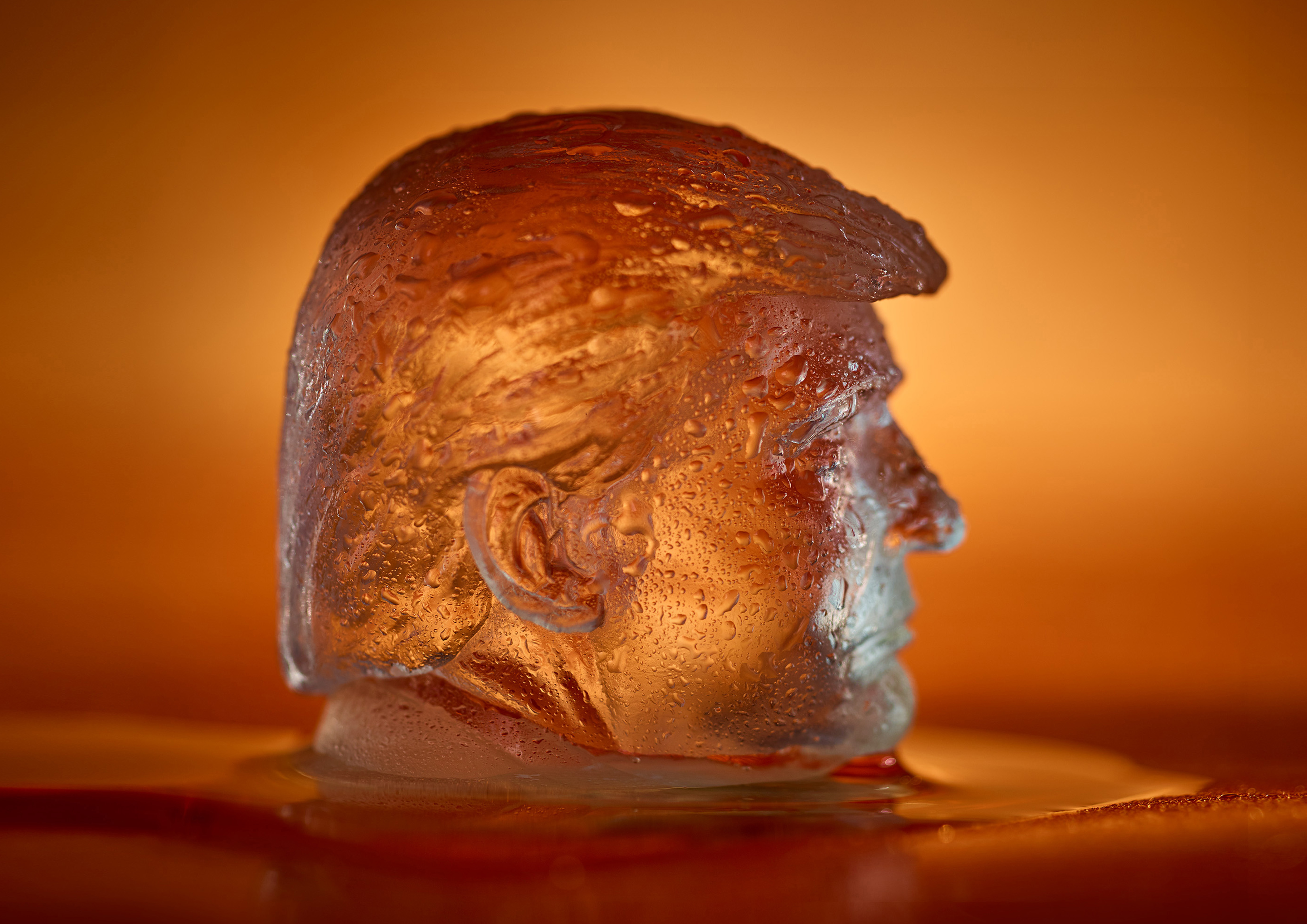 An ice cube in the shape of Donald Trump's head
