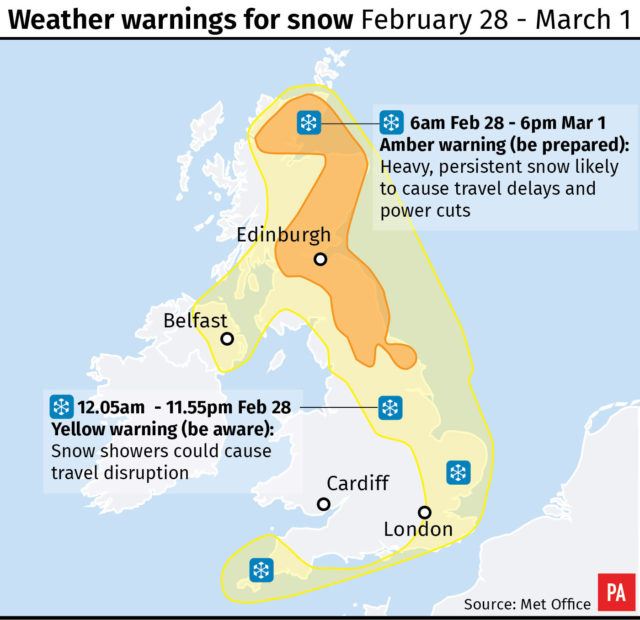 The amber warning covers Wednesday and Thursday in Scotland (PA Graphics)