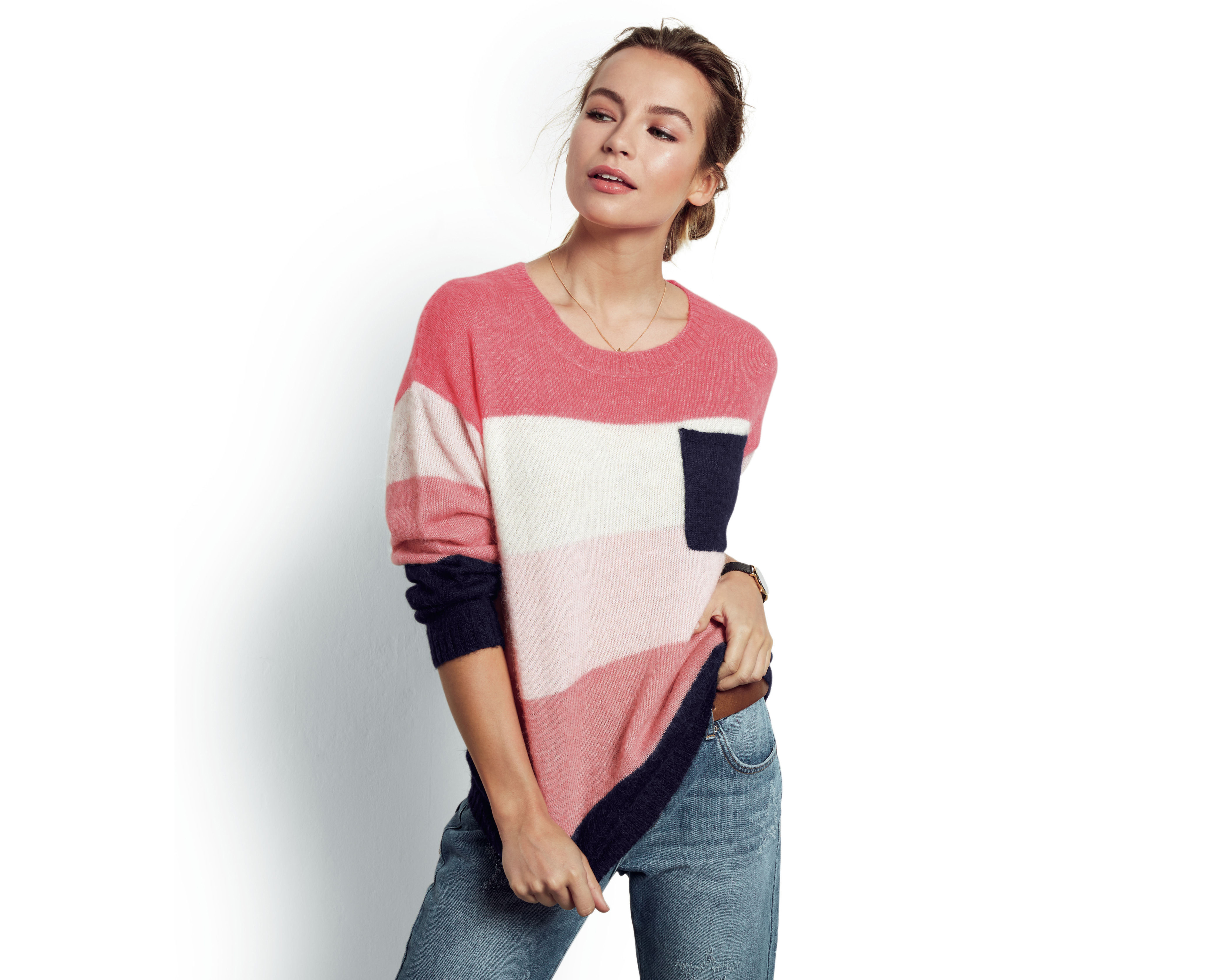 Hush Multi Colourblock Jumper, £110; Frayed Star Jean